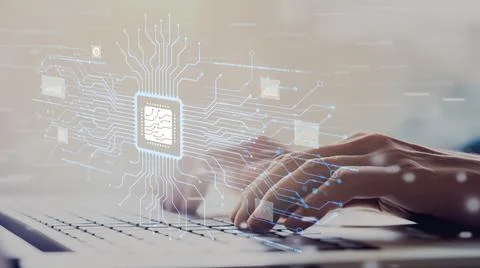 Human interact with AI artificial intelligence brain process generative AI EIDE Stock Photos