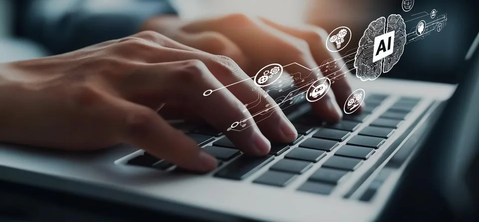 Human interact with AI artificial intelligence brain process generative AI EIDE Stock Photos
