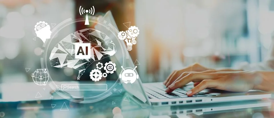 Human interact with AI artificial intelligence brain process generative AI EIDE Stock Photos