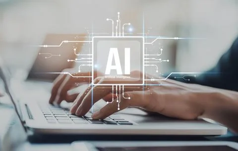 Human interact with AI artificial intelligence brain process generative AI EIDE Stock Photos
