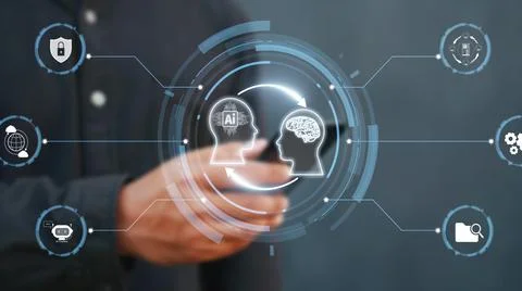 Human interact with AI artificial intelligence brain process generative AI FaaS Stock Photos