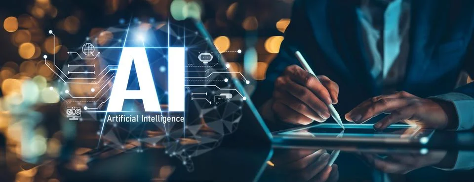 Human interact with AI artificial intelligence brain process generative AI EIDE Stock Photos