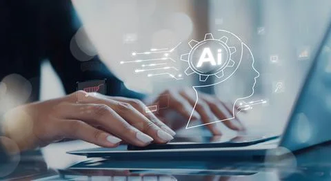 Human interact with AI artificial intelligence brain process generative AI EIDE 写真素材