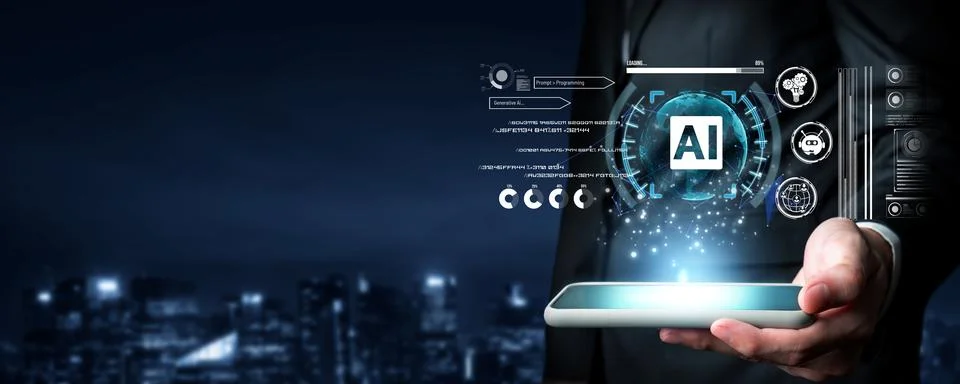 Human interact with AI artificial intelligence brain process generative AI FaaS Stock Photos