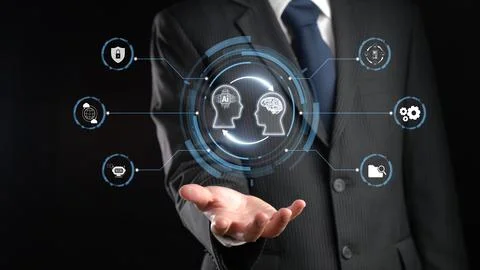 Human interact with AI artificial intelligence brain process generative AI FaaS Stock Photos
