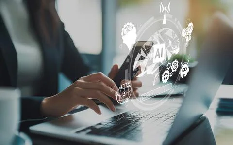Human interact with AI artificial intelligence brain process generative AI EIDE Stock Photos