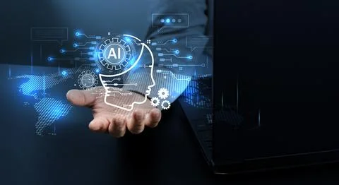 Human interact with AI artificial intelligence virtual assistant chatbot in.. 写真素材