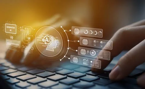 Human interact with AI artificial intelligence brain process generative AI EIDE Stock Photos