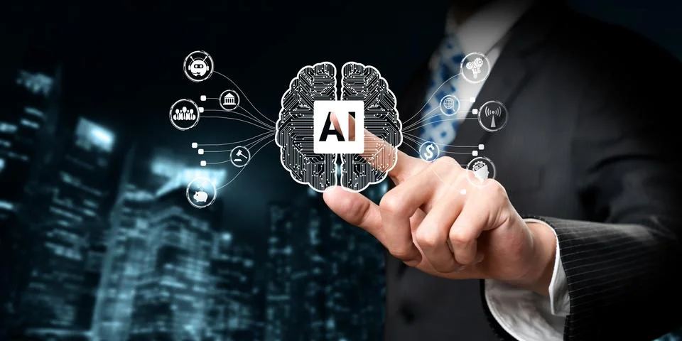 Human interact with AI artificial intelligence brain process generative AI FaaS Stock Photos