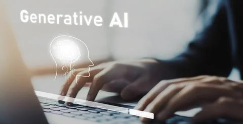 Human interact with AI artificial intelligence brain process generative AI EIDE Stock Photos