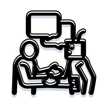 Human interacting with artificial intelligence chat robot Illustrazione stock