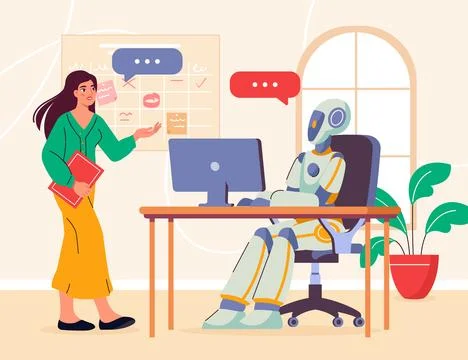 Human interacting with a robot. Vector illustration 스톡 일러스트