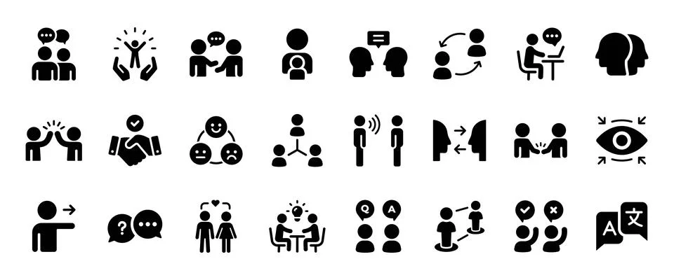 Human interaction and communication icons showing people talking, chatting,.. Illustration