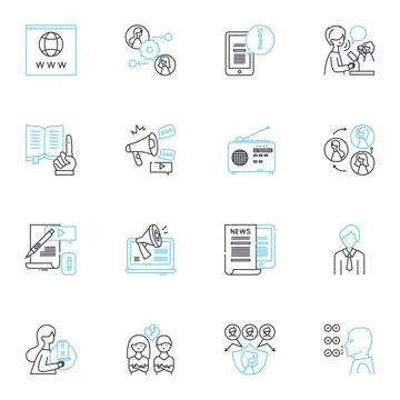 Human interaction linear icons set. Communication, Empathy, Collaboration Stock Illustration