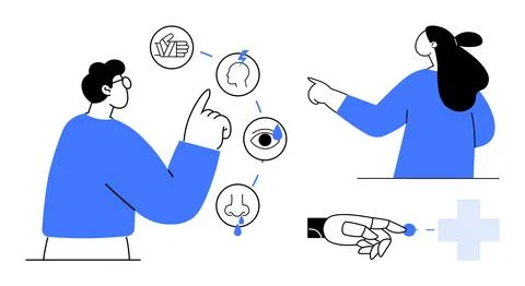 Human interaction with technology and senses concept in minimalist style Illustrazione stock