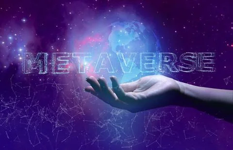 Human interaction with the virtual world and the metauniverse. The introducti Stock Photos