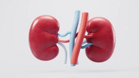 Human kidney anatomical model rotating in 3d space with arteries and veins .. Stock Footage 332151195