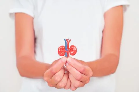 Human Kidney Model Held in Hands Demonstrating Anatomy Foto stock