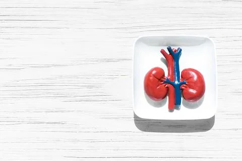 Human Kidney Replica in a Tray on White Stockfoto's