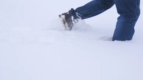 Human legs go and fall through the snow Stock Footage 111911167