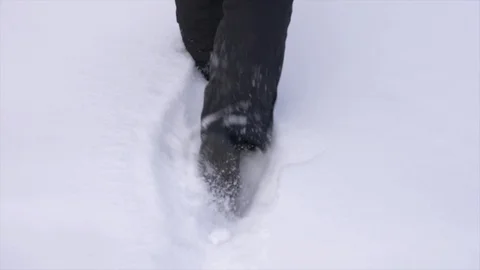 Human legs walking on winter snowdrift in snowy forest close up Stock Footage 86652471