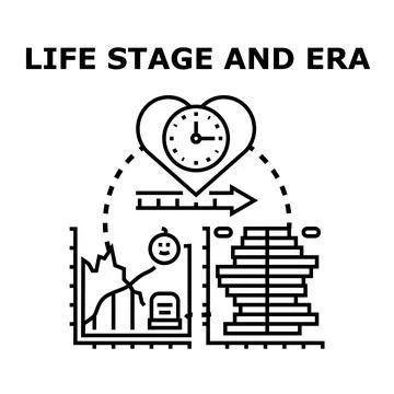 Human life passing through stages and eras concept Illustrazione stock