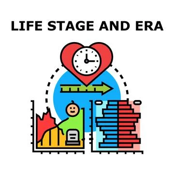 Human life passing through stages and eras concept Stock Illustration