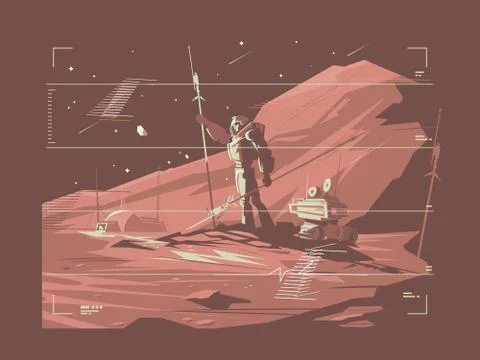 Human life on surface of planet Mars Stock Illustration