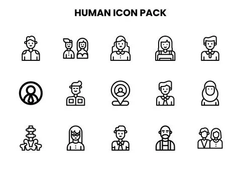 Human Line UI Icons Pack Stock Illustration