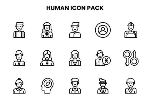 Human Line UI Icons Pack Stock Illustration