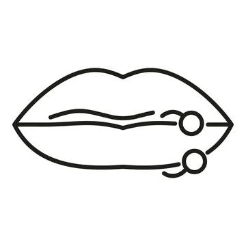 Human lips with snake bites piercing line art Stock Illustration