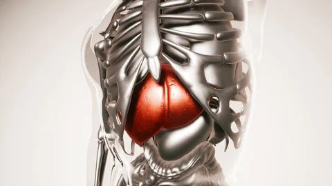 Human Liver Model with all Organs and Bones Stock Illustration