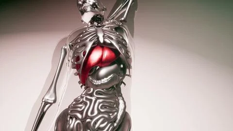 Human Liver Model with all Organs and Bones Stock Illustration