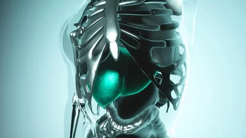 Human Liver Model with all Organs and Bones Stock Illustration