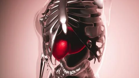 Human Liver Model with all Organs and Bones Stock Illustration