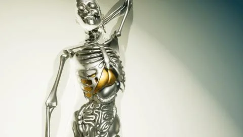 Human Liver Model with all Organs and Bones Stock Illustration