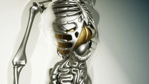 Human Liver Model with all Organs and Bones Stock Illustration