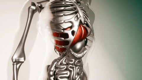 Human Liver Model with all Organs and Bones Stock Illustration