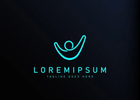 Human logo design. Vector illustration of simple line of human raise their ar Stock Illustration