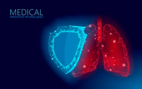 Human lungs 3d protection shield medicine low poly concept. Triangle red Stock-Illustration