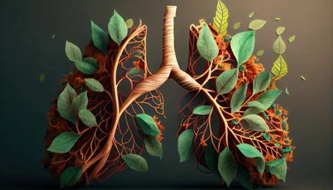 Human lungs are made from tree branches with leaves concept of Organic Form.. Stock Illustration