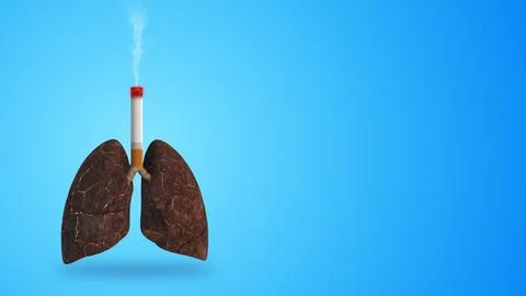 Human lungs damage due to the harmful effects of smoking Illustration