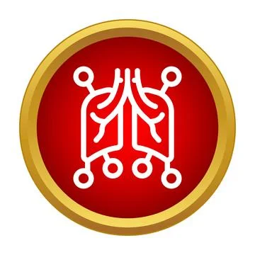Human lungs icon on a red background with a golden border Stock Illustration