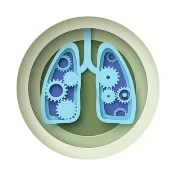 Human lungs internal organ work process paper cut craft vector illustration Stock Illustration