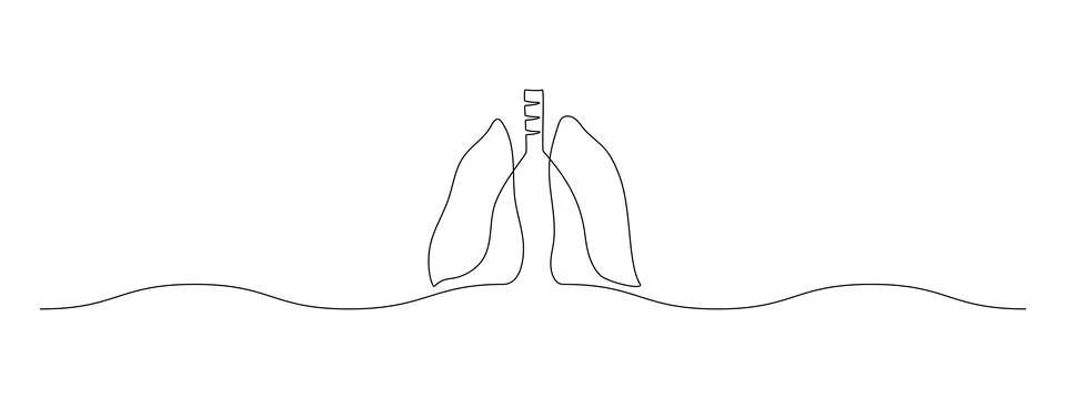 Human Lungs in one continuous line drawing. Internal organ in simple linear Stock Illustration