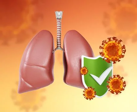 Human lungs with shield and virus cell Stock-Illustration