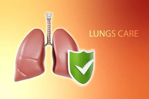 Human lungs with shield on orange background Stock Illustration