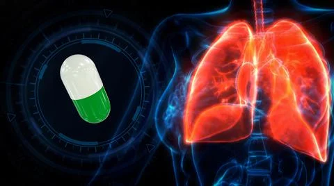 Human lungs stricken by tablet, cg medical 3d illustration Stock Illustration