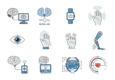 Human machine intelligence ai vector set illustration Illustrazione stock