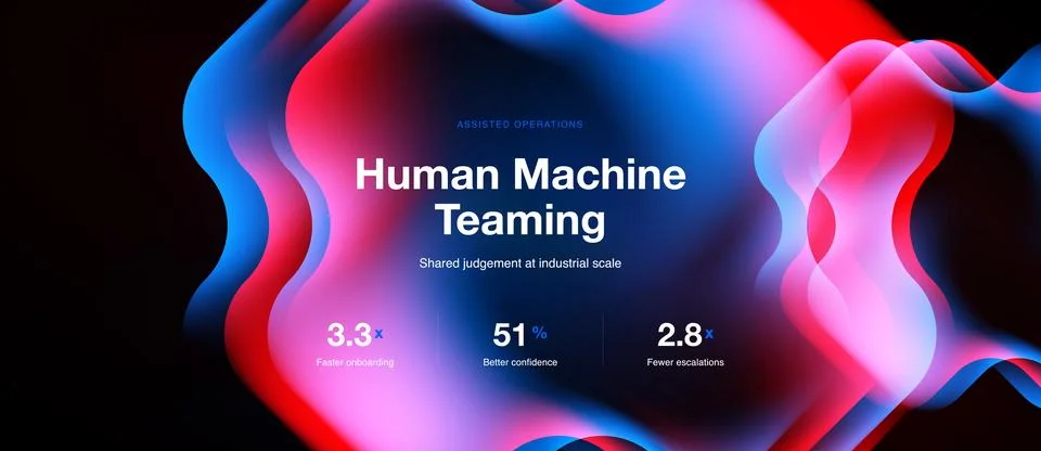 Human machine teaming presentation, blue wavy glass blobs Stock-Illustration